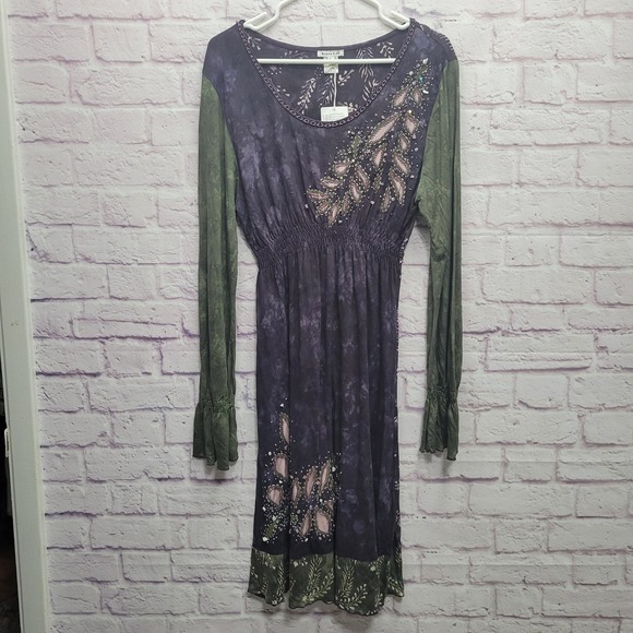 Krista Lee Dresses & Skirts - NEW Krista Lee Beaded Shift Dress Sz XL Long Sleeve Stretchy Boho Fairy Festival